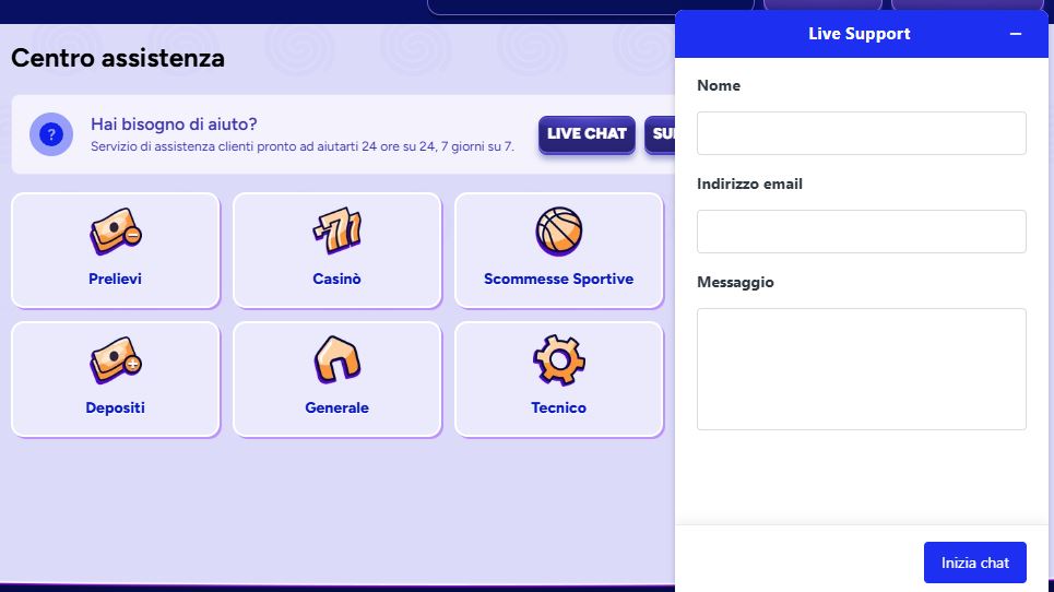 Contatta supporto in chat